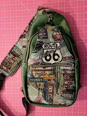 Unisex Route 66 Tapestry Green Sling Bag
